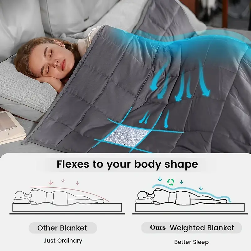Weighted Blanket (60''x80'', 12lbs, 15lbs, 20lbs, Queen Size Dark Grey) For Adults, High Breathability Heavy Blanket, Soft Material With Premium Glass Beads