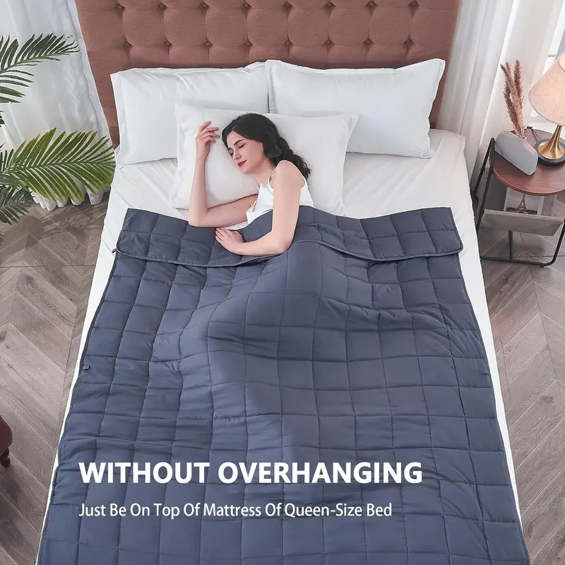 Weighted Blanket (60''x80'', 12lbs, 15lbs, 20lbs, Queen Size Dark Grey) For Adults, High Breathability Heavy Blanket, Soft Material With Premium Glass Beads